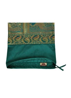 Lal Haveli Green Rajasthani Hand Art Peacock Work Design Silk Bolster 30 x 15 inch 4