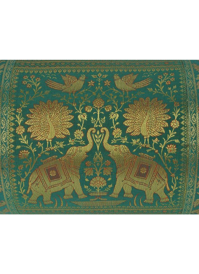Lal Haveli Decorative Silk Fabric Bolster Pillow Cover 30 x 15 inch
