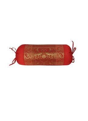 Lal Haveli Red Color Elephant & Peacock Design Silk Bolster Cushion Cover 30 x 15 inch 1