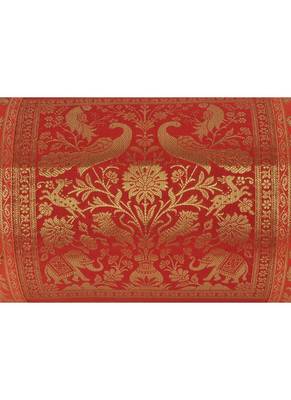 Lal Haveli Red Color Elephant & Peacock Design Silk Bolster Cushion Cover 30 x 15 inch 3