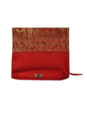 Lal Haveli Red Color Elephant & Peacock Design Silk Bolster Cushion Cover 30 x 15 inch 4