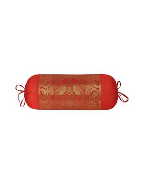 Lal Haveli Peacock Design Silk Bolster Cushion Cover 30 x 15 inch 1