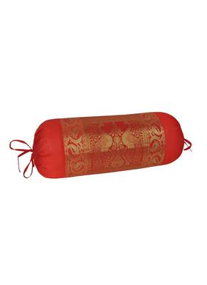 Lal Haveli Peacock Design Silk Bolster Cushion Cover 30 x 15 inch 2