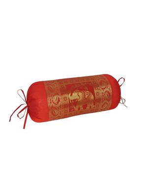 Lal Haveli Elephant Design Silk Fabric Bolster Pillow Cover 30 x 15 inch 2