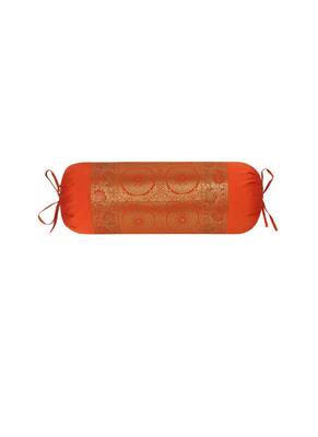 Lal Haveli Orange Designer Silk Bolster Pillow Cushion Cover for Diwan Bed Decoration 30 x 15 inch 1