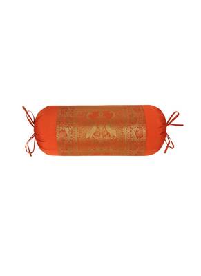 Lal Haveli Orange Silk Bolster Pillow Cover 30 x 15 inch 1