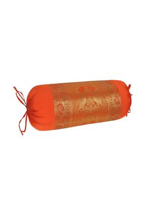 Lal Haveli Orange Silk Bolster Pillow Cover 30 x 15 inch 2