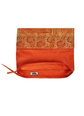 Lal Haveli Orange Silk Bolster Pillow Cover 30 x 15 inch 4