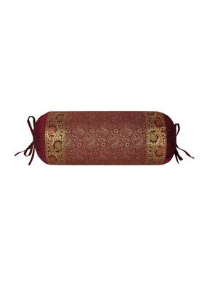 Lal Haveli Designer Silk Bolster Pillows Cushion Cover Maroon Color 30 x 15 inch 1