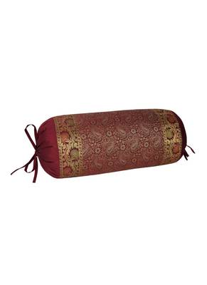 Lal Haveli Designer Silk Bolster Pillows Cushion Cover Maroon Color 30 x 15 inch 2