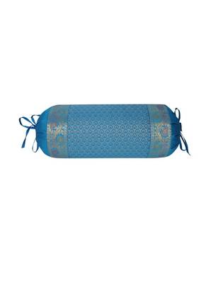 Lal Haveli Turquoise Decorative Silk Bolster Pillow Cover 30 x 15 inch 1