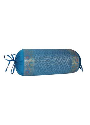 Lal Haveli Turquoise Decorative Silk Bolster Pillow Cover 30 x 15 inch 2