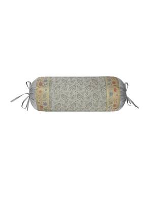 Lal Haveli Rajasthani Designer Grey Silk Bolster Cushion Cover 30 x 15 inch 1