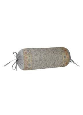 Lal Haveli Rajasthani Designer Grey Silk Bolster Cushion Cover 30 x 15 inch 2