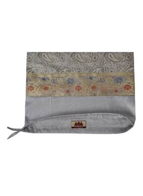 Lal Haveli Rajasthani Designer Grey Silk Bolster Cushion Cover 30 x 15 inch 4