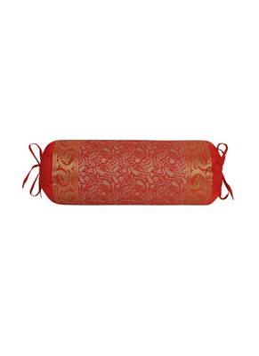 Lal Haveli Red Designer Silk Bolster Pillow Cushion Cover 30 x 15 Inch 1