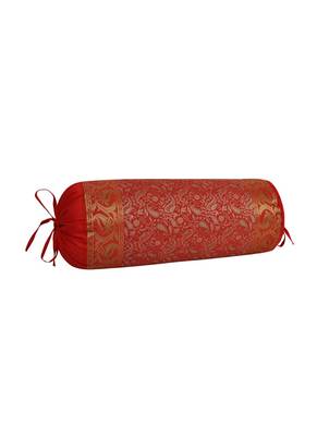 Lal Haveli Red Designer Silk Bolster Pillow Cushion Cover 30 x 15 Inch 2