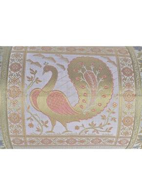 Lal Haveli Grey Color Peacock Design Silk Bolster Pillow Cover Sofa Decorations 30 x 15 Inch 3