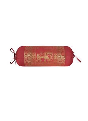 Lal Haveli Decorative Elephant Silk Round Bolster Pillow Cover 30 x 15 Inch 1