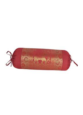 Lal Haveli Decorative Elephant Silk Round Bolster Pillow Cover 30 x 15 Inch 2