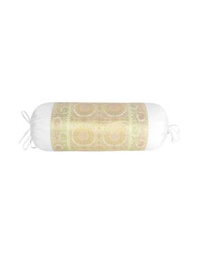 Lal Haveli Silk Fabric Designer White Color Bolster Pillow Cover 30 x 15 Inch 1