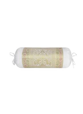 Lal Haveli White Color Peacock Design Silk Bolster Pillow Cushion Cover 30 x 15 Inch 1