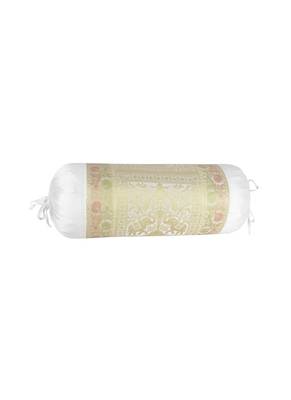 Lal Haveli White Color Peacock Design Silk Bolster Pillow Cushion Cover 30 x 15 Inch 2
