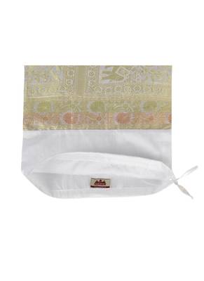 Lal Haveli White Color Peacock Design Silk Bolster Pillow Cushion Cover 30 x 15 Inch 4