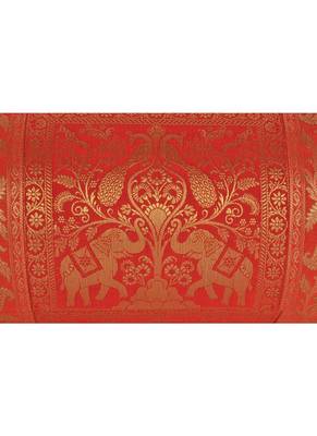 Lal Haveli Silk Fabric Elephant & Peacock Design Red Bolster Pillow Cover 30 x 15 Inch 3