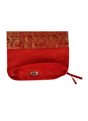 Lal Haveli Silk Fabric Elephant & Peacock Design Red Bolster Pillow Cover 30 x 15 Inch 4