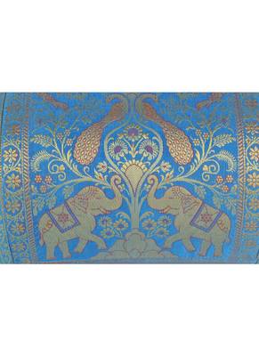Lal Haveli Handmade Elephant Peacock Design Silk Fabric Round Bolster Pillow Cover 30 x 15 Inch 3