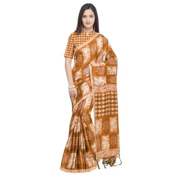 Mustard Printed Art Silk Saree With Blouse 1
