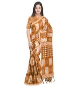 Mustard Printed Art Silk Saree With Blouse