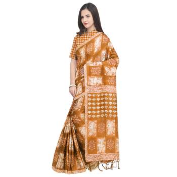 Mustard Printed Art Silk Saree With Blouse 2