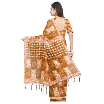 Mustard Printed Art Silk Saree With Blouse 3