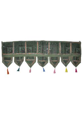 Lal Haveli Heavy Embroidered Cotton Mirror Work Door Hanging Toran 42 By 16 Inches 1