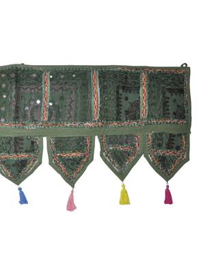 Lal Haveli Heavy Embroidered Cotton Mirror Work Door Hanging Toran 42 By 16 Inches 4
