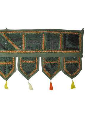 Lal Haveli Elegant Cotton Mirror Work Embroidered Door Hanging Toran 42 By 16 Inches 4