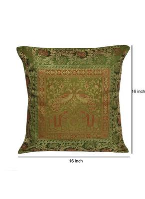 Lal Haveli Decorative Elephant Peacock Square Silk Cushion Cover 16 X 16 inches 1