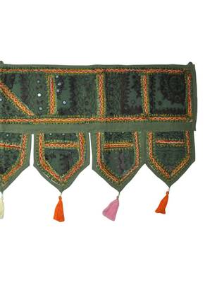 Cotton Mirror Work Embroidered Designer Door Hanging Toran 42 By 16 Inches 4