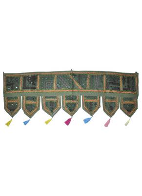 Handmade Mirror Work Embroidered Cotton Door Hanging Toran 42 By 16 Inches 1