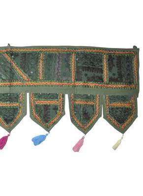 Handmade Mirror Work Embroidered Cotton Door Hanging Toran 42 By 16 Inches 4