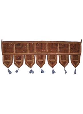 Lal Haveli Mirror Work Vintage Embroidery Cotton Door Hanging 42 By 16 Inches 1