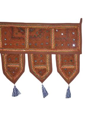 Lal Haveli Mirror Work Vintage Embroidery Cotton Door Hanging 42 By 16 Inches 4