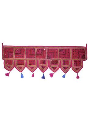 Lalhaveli Patchwork Mirror Work Embroidery Cotton Door Hanging 42 By 16 Inche... 1