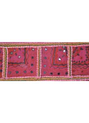 Lalhaveli Patchwork Mirror Work Embroidery Cotton Door Hanging 42 By 16 Inche... 2