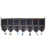 Lalhaveli Ethnic Patchwork Mirror Work Cotton Door Hanging 42 By 16 Inches Blue