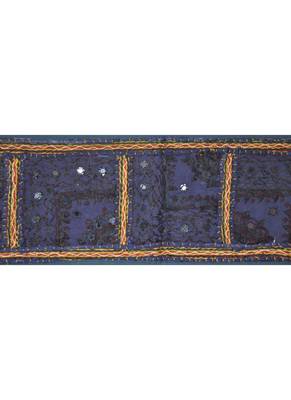 Lalhaveli Ethnic Patchwork Mirror Work Cotton Door Hanging 42 By 16 Inches Blue 2
