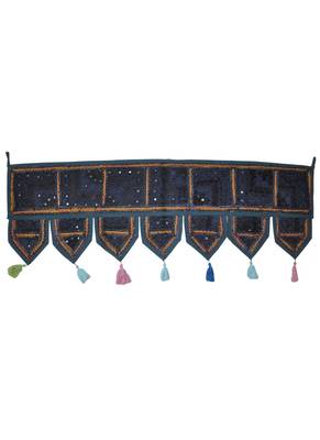 Lalhaveli Ethnic Patchwork Mirror Work Cotton Door Hanging 42 By 16 Inches 1