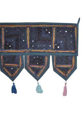 Lalhaveli Ethnic Patchwork Mirror Work Cotton Door Hanging 42 By 16 Inches 4